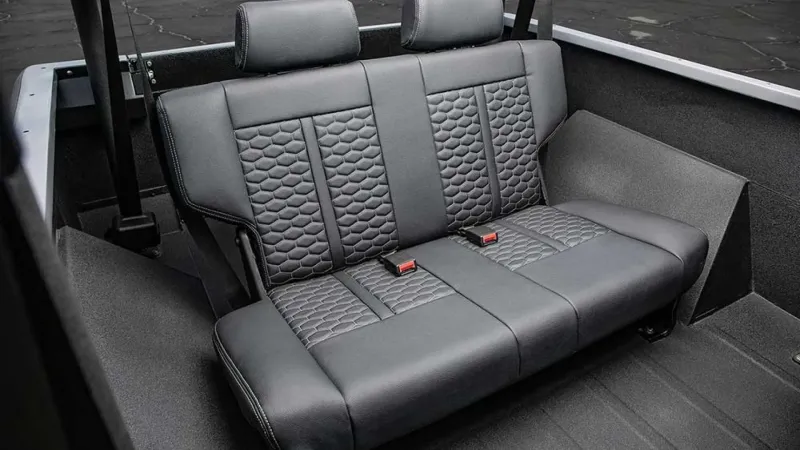 A modern interior for a restomod classic by Velocity Restorations. 