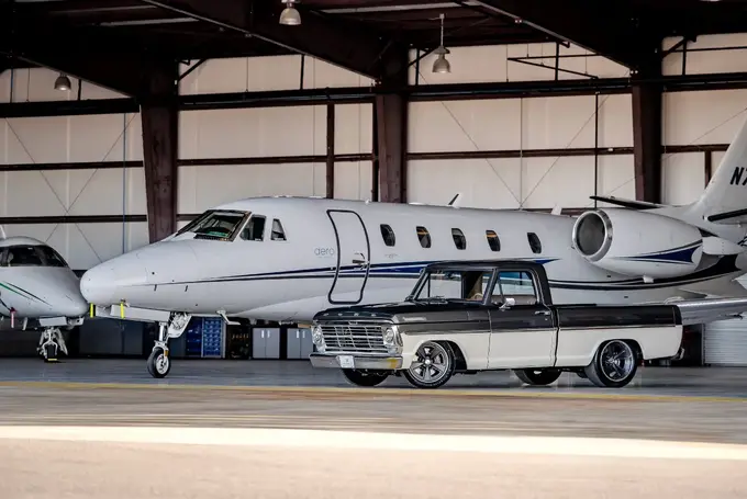 Aventurine Green F-100 in airplane hanger