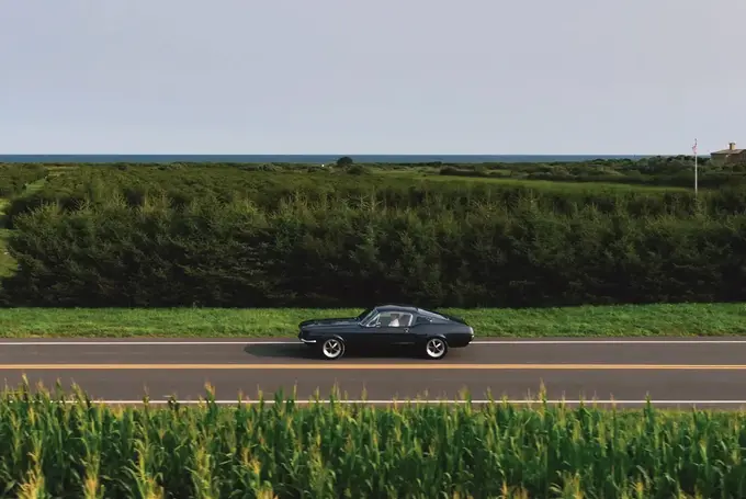Velocity 1968 Classic Mustang Driving In South Hampton, New York