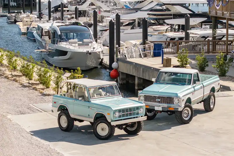 Classic Ford Bronco Chevy K10 At Marina