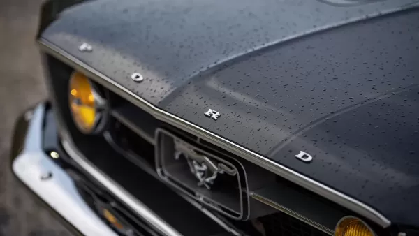 Classic Ford Mustang bonnet badge detail