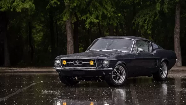Classic Ford Mustang GT Fast back in pouring rain