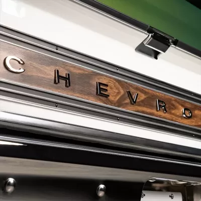 Restored classic K5 Blazer tailgate with Chevrolet logo