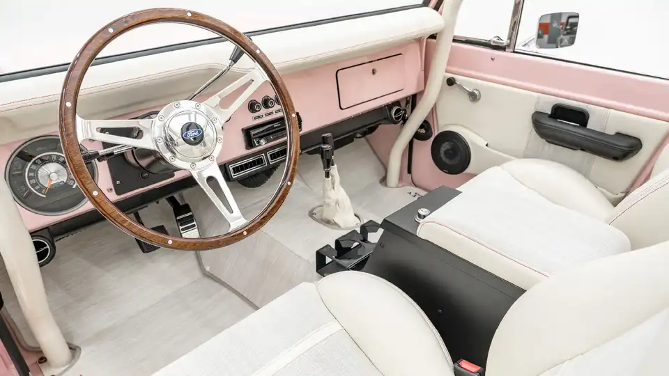 1971 Vintage Pink Ford Bronco For Sale_ 14 15 Driver Side Interior