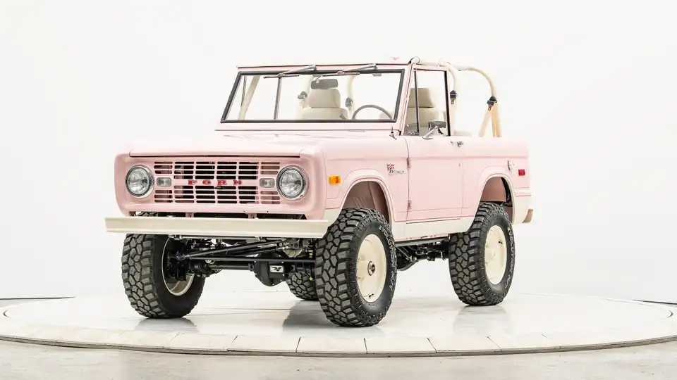 1971 Vintage Pink Ford Bronco For Sale_4 Drivers Side Front 