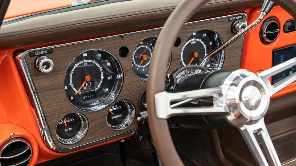 1969 Hugger Orange Chevy K5 Blazer For Sale_15 Dakota Digital Gauges