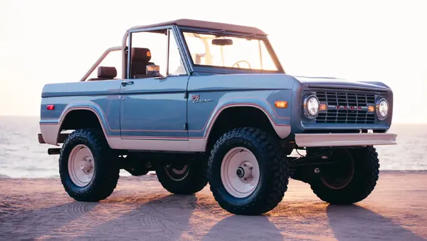 1976 Blue Vintage Bronco At Beach 04