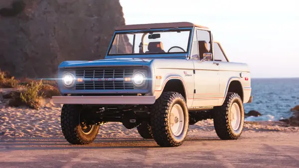 1976 Blue Vintage Bronco At Beach 05